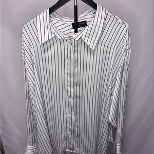 Lane Bryant White Shirt with Black Pinstripes - Button Front